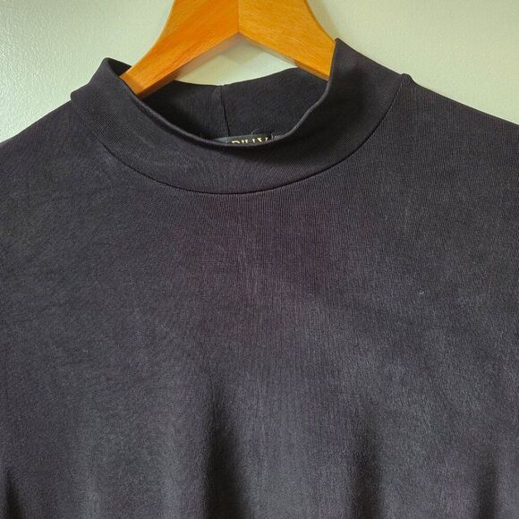 EUC PICADILLY FASHIONS BLACK SLINKY MOCK NECK SHORT SLEEVES TOP LARGE - Picture 6 of 15